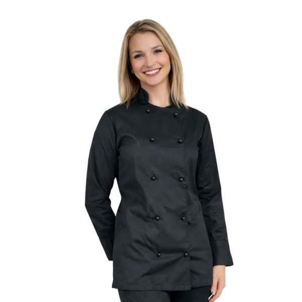 Bluza kucharska czarna damska  długi rękaw roz.L – bluza kucharska – odzież gastronomiczna